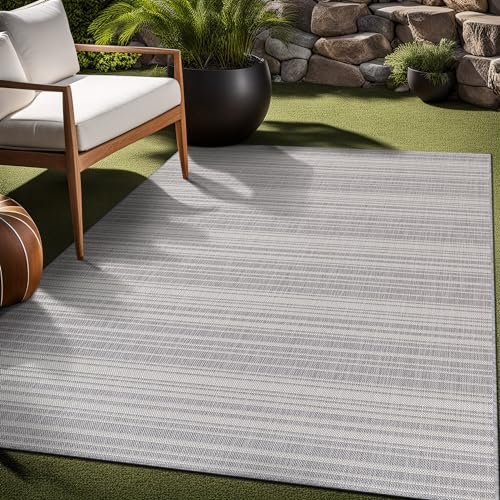 Stripe Outdoor Rug 8x10 Washable Outside Carpet for Indoor Patio Porch Waterproof Easy Cleaning Non Shedding Area Rugs Gray 8 x 10
