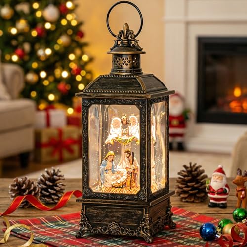 Christmas Snow Globe Lighted Angel & Nativity Scene