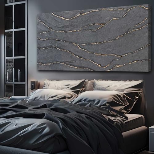 Canvas Wall Art Hand Painted Large Gold and Grey Abstract Painting Textured Wall Decor 29"x58" Home Artwork Decoration for Living Room Office Bedroom Dining Room