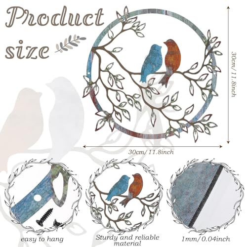Metal Wall Art Bird on Tree Branch Silhouette Bird Hanging Ornament Porch Wall Decor for Living Room Outdoor Garden Bedroom Office Housewarming Party Decoration