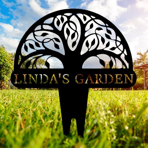 Personalized Tree of Life Metal Garden Sign with Stake