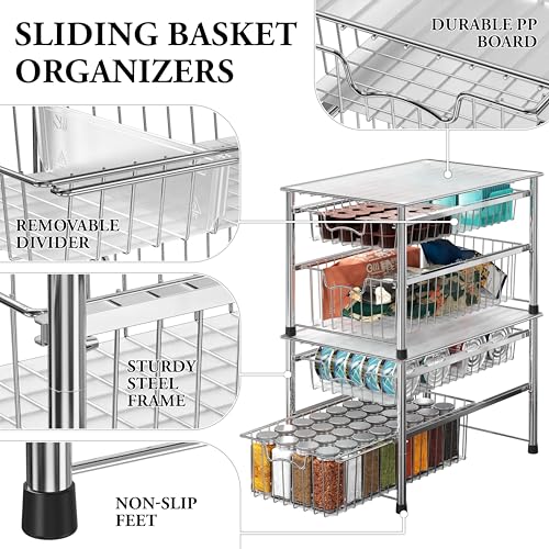 Stackable 2 Tier Sliding Basket Organizer Drawer