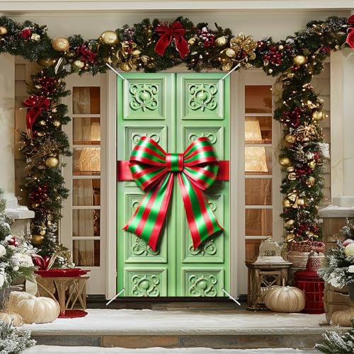 Christmas Door Cover Green Red 35x71 Inch Polyester