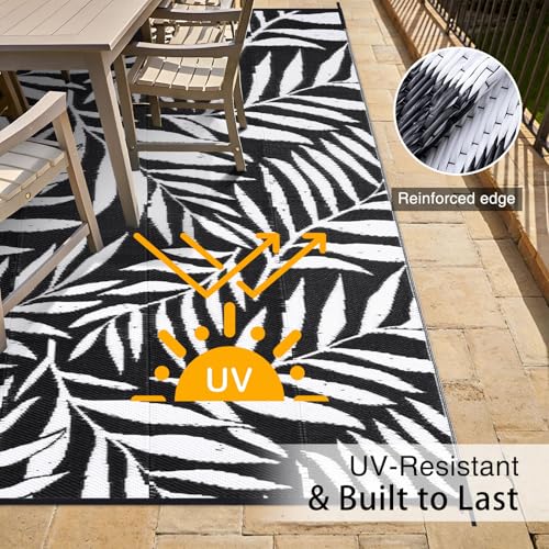 Outdoor Rug 8x10 ft Waterproof Reversible Leaf Mat