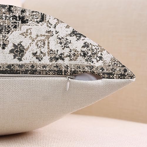 Waterproof Throw Pillow Covers 20X20 Inch Set of 2 Bohemian Vintage Carpet Pattern Black Grey Ethnic Design Decorative Farmhouse for Couch Garden Balcony (8.5 Count)
