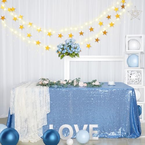 Sequin Tablecloth 90x132 Inch Baby Blue for Wedding Party