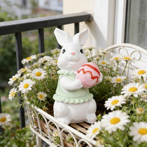 Easter Cute 3D Bunny Figurines Resin Figurines Ornaments Bunny Holding an Egg Designs DIY Crafts Cute Rabbit Desktop Ornaments for Easter Theme Decoration Accessories 1 Pcs