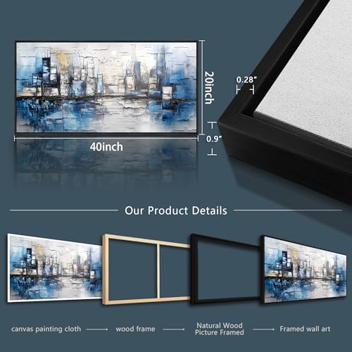 Black Framed Canvas Wall Art For Living Room Wall Decor For Bedroom Office Wall Decorations Blue Landscape Paintings Abstraction Pictures Artwork Room Aesthetic Home Decor 20x40 In