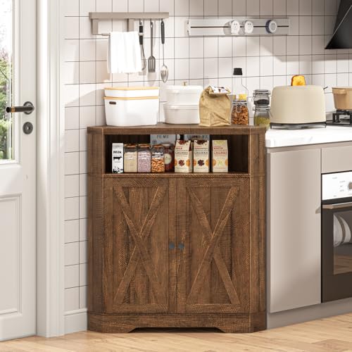 Small Corner Storage Cabinet with USB Ports and Outlets