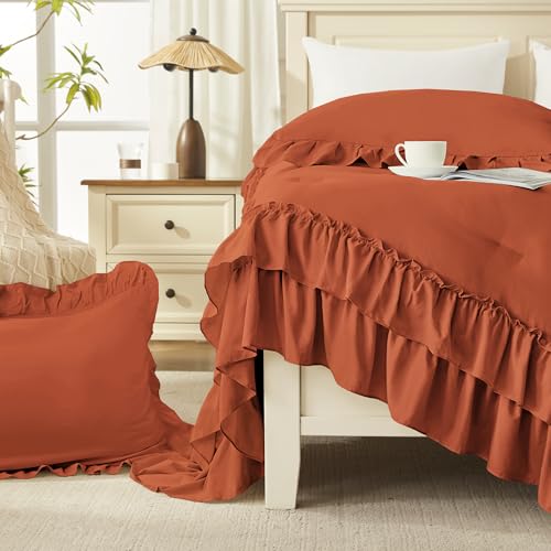 Burnt Orange Ruffle California King Comforter Set