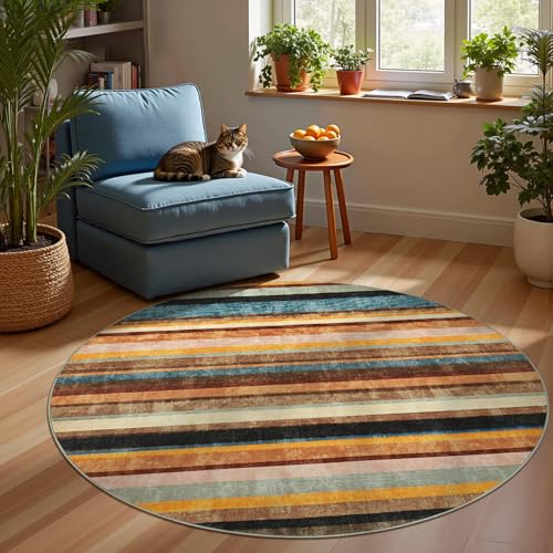 5ft Round Rug Modern Striped Mat Washable Circle Rug (19.63 Sq Ft)