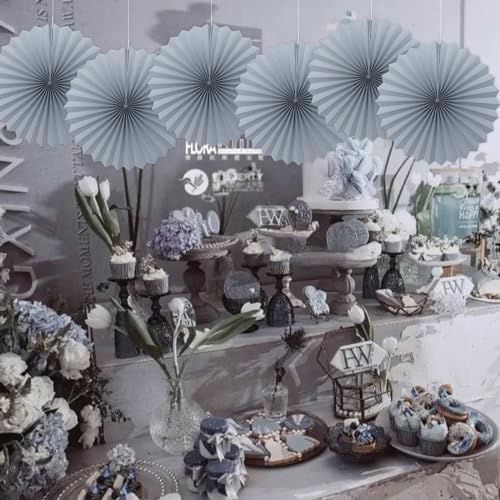 Gray Party Decorations 16inch Gray Hanging Paper Fans Set 6 Pcs (30 Count)