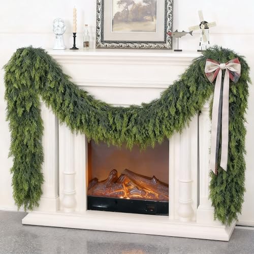2PCS 9FT Lifelike Touch Artificial Cedar Garland for Mantle Christmas Decor