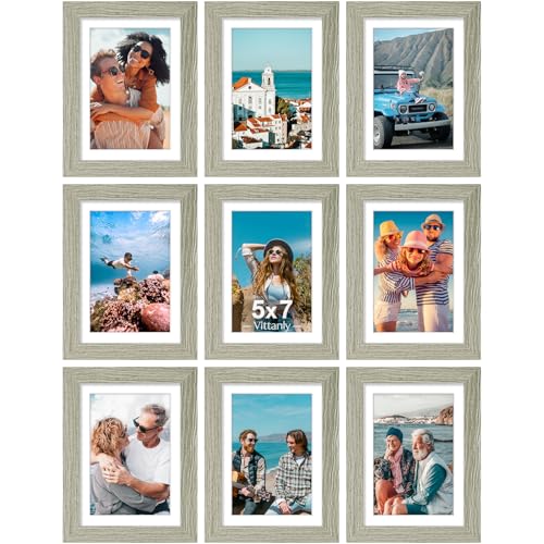 5x7 Picture Frames Set of 9 for Wall Mount or Tabletop (9 Count)