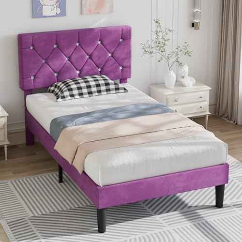 Twin Size Bed Frame with Diamond Tufted Headboard