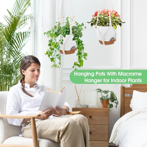 8'' Self Watering Hanging Planters with 2 Kinds of Plant Hangers (2 Count)