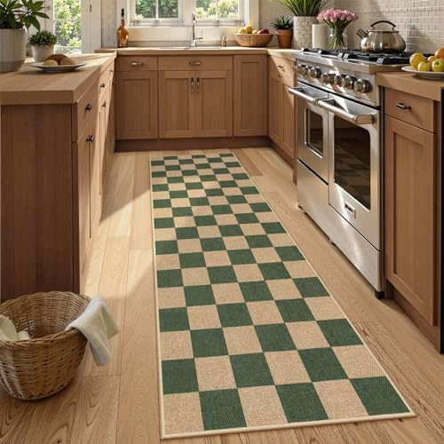 Checkered Easy Jute Kitchen Runner Rug