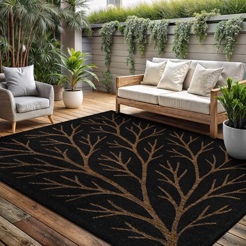Washable Indoor Outdoor Rug 5x7 Modern Area Rugs Branch Pattern Non Shedding Waterproof Easy Clean Patio Deck Porch Living Room Bedroom Garden RV (35 Sq Ft)