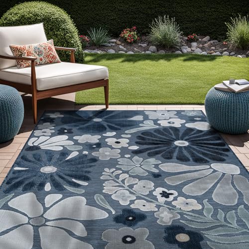 Outdoor Rug 8x10 Modern Floral Tropical Area Rugs for Outdoor and Indoor Patio Easy to Clean Non Shedding Living Room Porch Garden Washable Outside Carpet (80 Sq Ft)