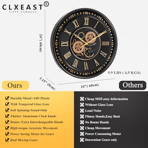 24 Inch Large Moving Gear Wall Clock for Living Room Decor