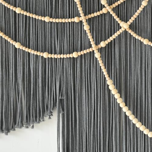 Large Macrame Wall Hanging Grey Boho Wall Art Beaded Decor 57"W*39"L