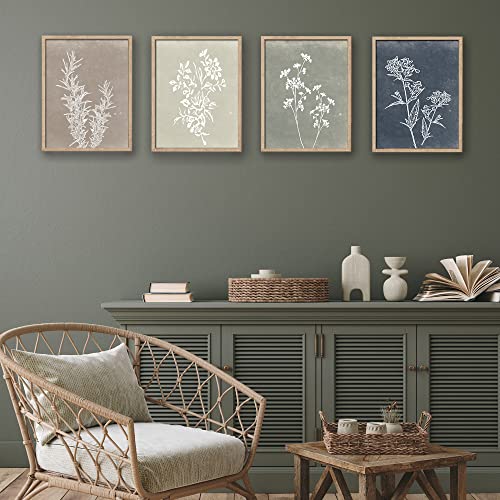 Framed Boho Wall Art Set of 4 for Wooded Minimalist Botanical Print Wall Art for Rustic Vintage Farmhouse Home Kitchen Wall Decor (4 Count)