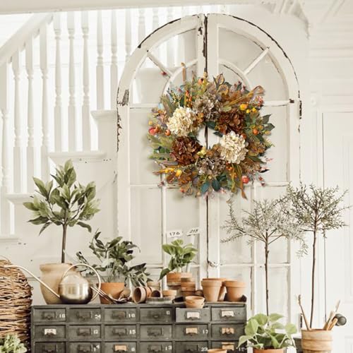 24 Inch Fall Wreaths for Front Door with Hydrangea