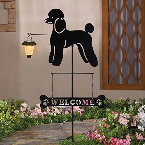 Solar Poodle Dog Breed Silhouette Welcome Sign with a Lantern