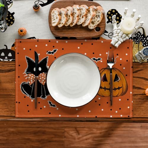 Orange Cat Ghost Boo Halloween Placemat Set of 4 (4 Count)