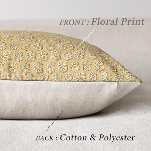Decorative Floral Print Throw Pillow Covers 22×22 Light Yellow (2 Count)