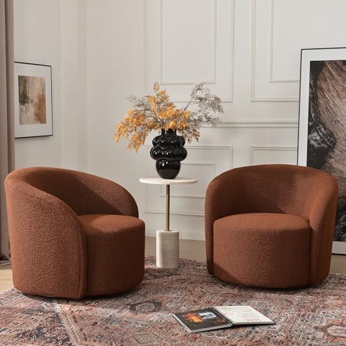 34" W No Assembly Boucle Swivel Barrel Chairs Set of 2 (2 Count)