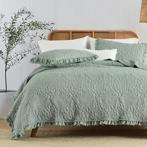 Sage Green Ruffled Quilt Twin Size
