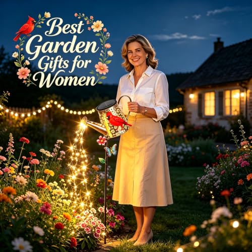 Solar Watering Can with Lights Outdoor Cardinal Garden Decor Gifts