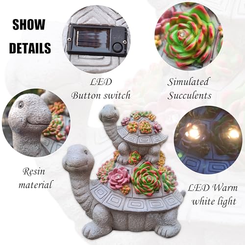 Large Turtle Solar Garden Outdoor Statues with Succulent and 6 LED Lights
