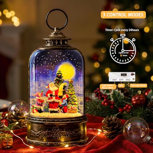 Christmas Snow Globe Water Lantern with Santa List Scene Battery Operated or USB Powered Musical Lighted Holiday Decoration for Tabletop Display for Family and Friends
