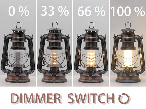 LED Vintage Lantern Metal Hanging Hurricane 12 LED Dimmer Switch Warm White Battery Operated Lantern Power Outage Indoor Camping Lighting Outdoor Brooklyn Decoration