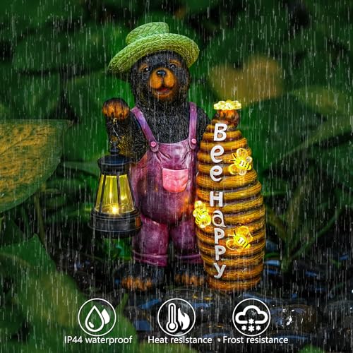 Honey Bear Garden Statue with Lighted Beehive & Lantern