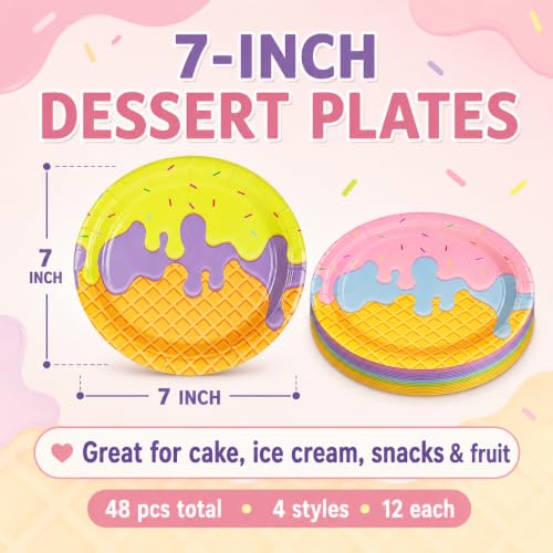 48PCS Ice Cream 7inch Paper Plates (48 Count)