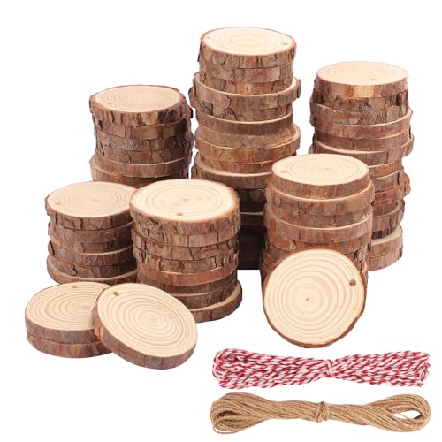 70 PCS 3 Inch Unfinished Wood Slices Hole Wood (70 Count)