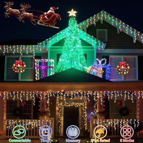 Multicolor Icicle Lights for Outside (66 Foot)