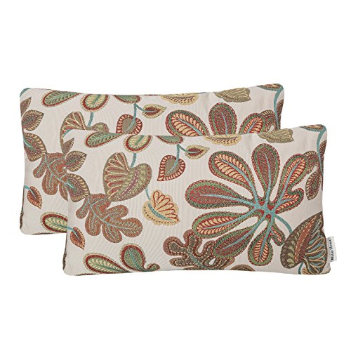 Set of 2 Jacquard Tropical Leaf Pattern Oblong Throw Pillow Covers Accent Pillowcase 12X20 Inches (2 Count)
