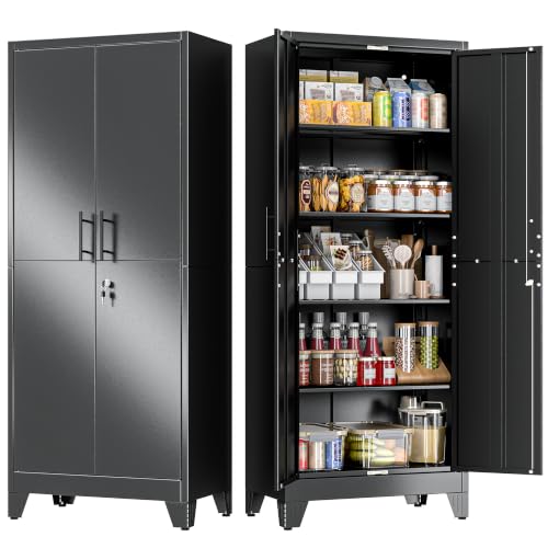 71" Tall Metal Pantry Storage Cabinet with Lock