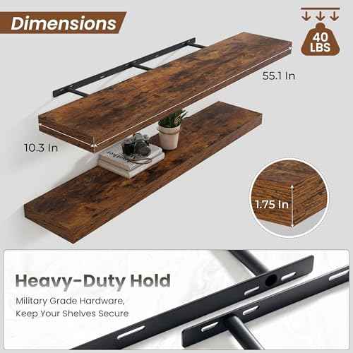 Floating Shelves 55.1" W x 10.3" D Rustic Brown Set of 1