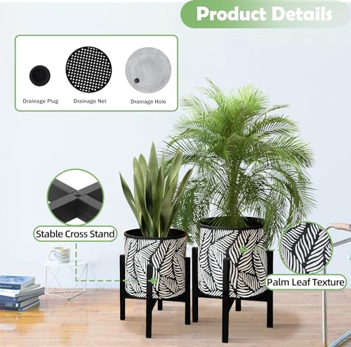 10 & 12 Inches Flower Plant Pot with Stand Set of 2 with Drainage Holes (2 Count)