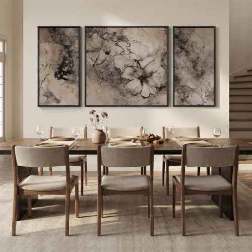 Extra Large 3 Piece Framed Vintage Floral Abstract Wall Art for Living Room (3 Count)
