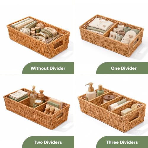 2PCS Rattan Pantry Organizer Baskets with Removable Dividers (2 Count)