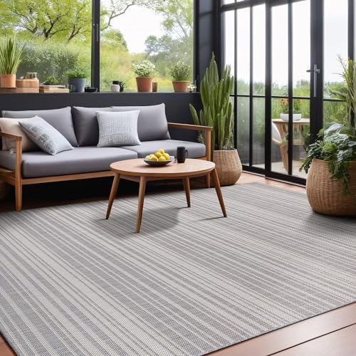 Stripe Outdoor Rug 8x10 Washable Outside Carpet for Indoor Patio Porch Waterproof Easy Cleaning Non Shedding Area Rugs Gray 8 x 10