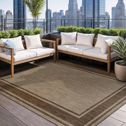 Outdoor Rug 6x9 Modern Bordered Area Rugs for Indoor and Outdoor Patio Deck Porch Garden Waterproof Weather Sun Resistant Washable Outside Carpet