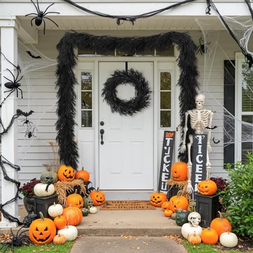5.9FT Black Artificial Norfolk Pine Garland Real Touch Halloween Garlands Faux Garland for Table Mantle Holiday Fireplace Indoor Outdoor Halloween Christmas Decorations (5.9 Foot)