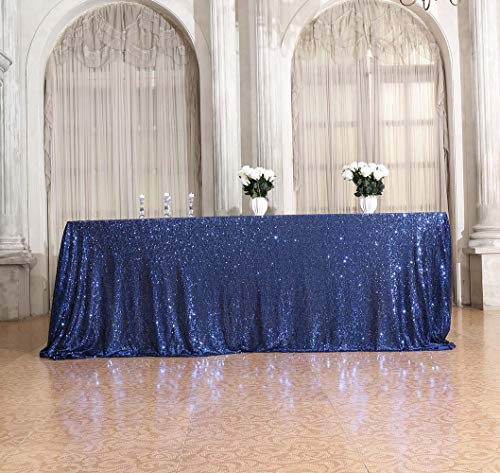 Sequin Tablecloth 90x156 Inch Navy Blue for Wedding Party